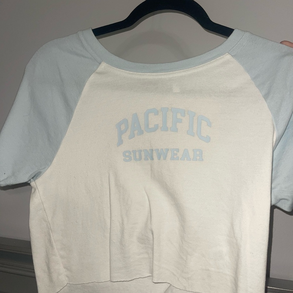 Pacific Sunwear Light Blue and White Raglan Tee